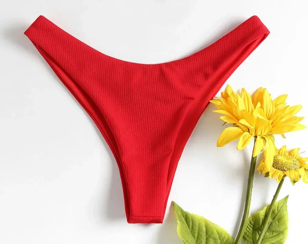 Braga de bikini brasileña – Parte de abajo de traje de baño liso de talle bajo para mujer
