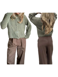 Women s V-Neck Cable Knit Sweater Long Sleeve Solid Color Button Down Cardigan Casual Fall Winter Tops