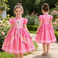 Lace Puff Sleeve Ball Gown – Elegant Princess Party Dress for Girls Ages 4–8