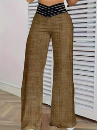 High Waist Loose Long Pants Wide Leg Pants Hollow out Belt Casual Loose Fit Ladies Fashion Polyester Fiber Printed