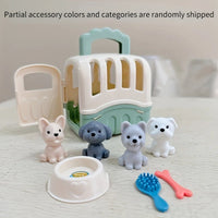 Set de 8 Perritos de Juguete con Canasta - Familia de Perros con Jaula para Juego Creativo