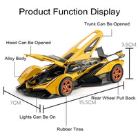 Modelo Auto Lamborghini Revuelto V12 GT 1:32 Aleación Diecast - Puertas Abren, Luz, Sonido y Pull Back