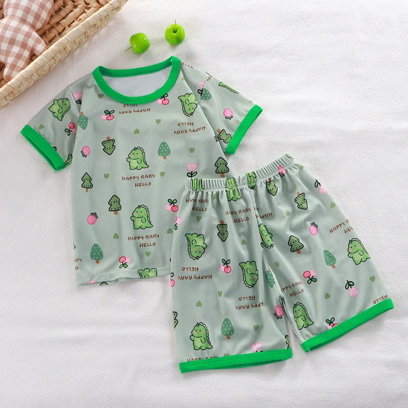 Kids Summer Animal Pajama Set - Short Sleeve Cartoon Sleepwear