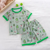 Kids Summer Animal Pajama Set - Short Sleeve Cartoon Sleepwear