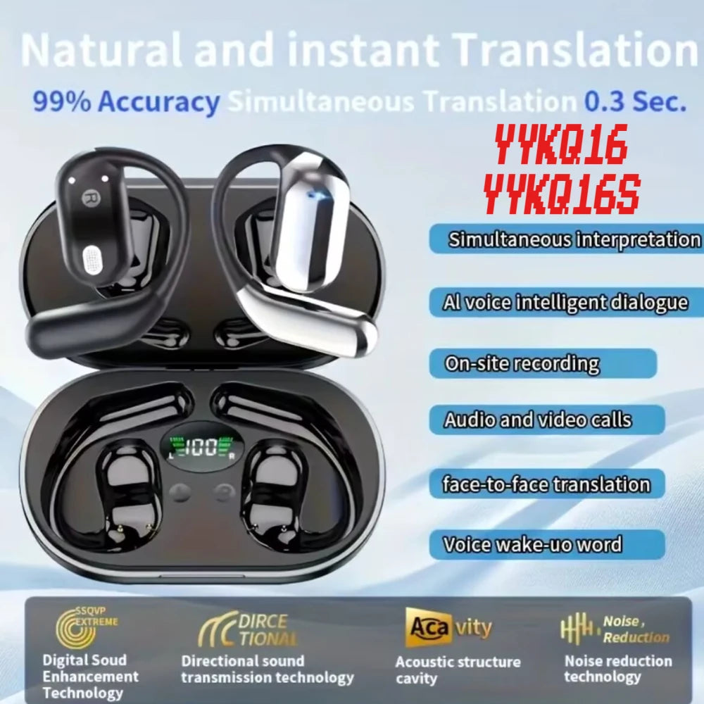 YYKQ16  AI Translator Earbuds 144 Languages Noise Cancelling Bluetooth 5.3 Headset Instant Translator Smart Voice Real Time