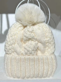 Gorro Invierno Mujer Pompón Piel - Tejido Twist Plush Beanie Ski Snow Cálido