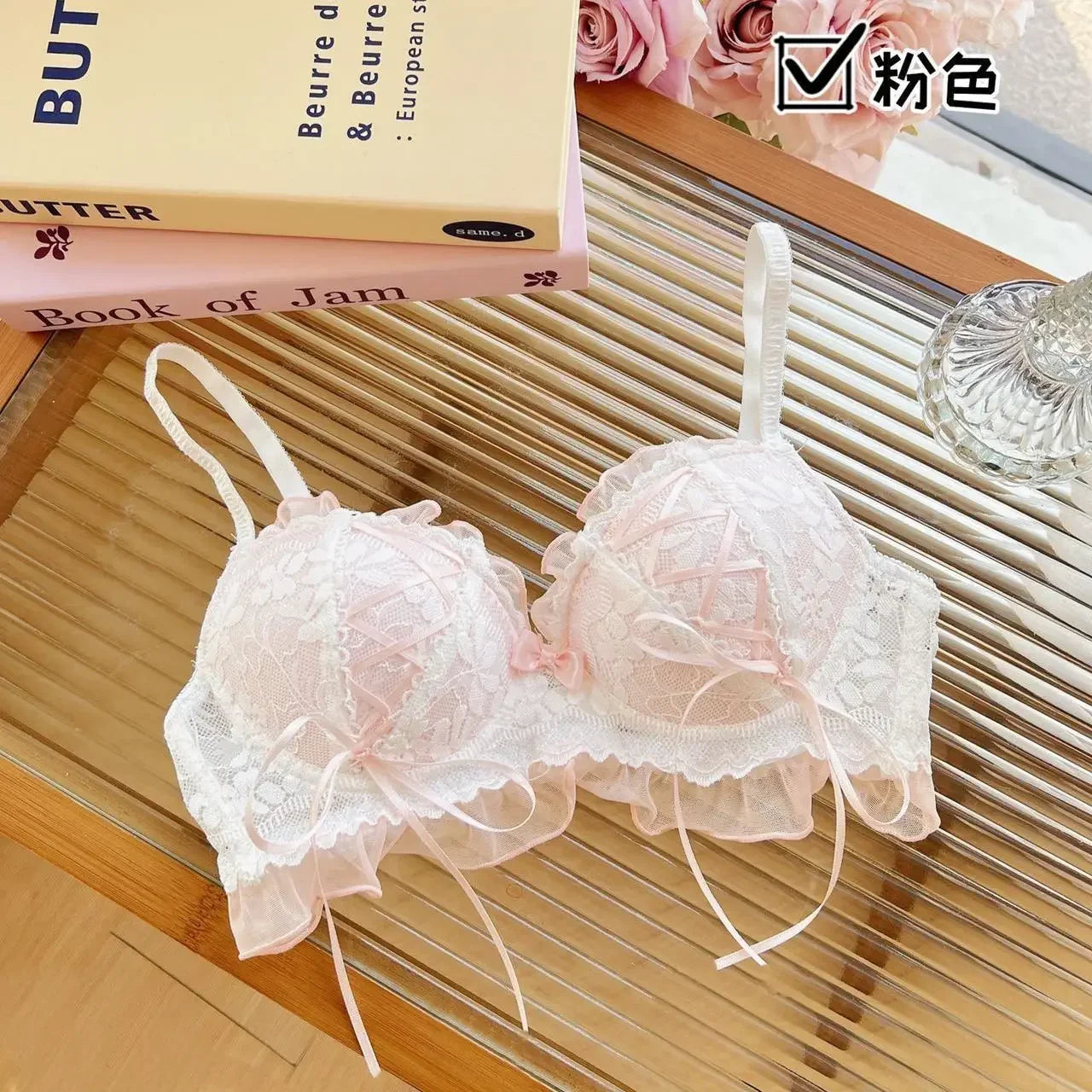 Sostén Push Up Estilo Lolita Japonés con Encaje - Bra Princesa para Mujer Copa AB