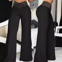 High Waist Loose Long Pants Wide Leg Pants Hollow out Belt Casual Loose Fit Ladies Fashion Polyester Fiber Printed
