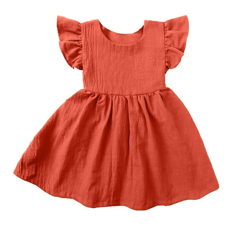 Girls Cotton Linen Princess Dress - Flutter Sleeve A-Line | Ages 4-6Y