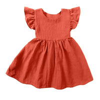 Girls Cotton Linen Princess Dress - Flutter Sleeve A-Line | Ages 4-6Y