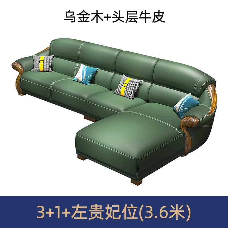 Designer Leather Recliner Corner Sofa - First Layer Cowhide L-Shape