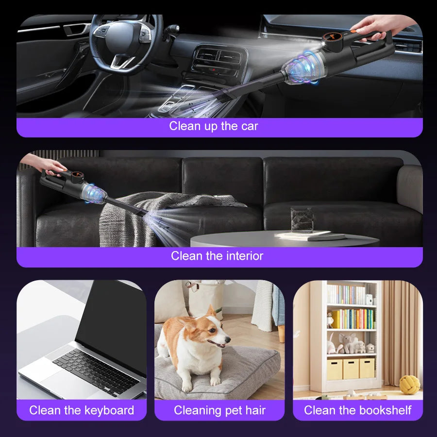 Portable handheld vacuum cleaner, rechargeable and portable, suitable for home and car use, for pet hair, three-in-one collector