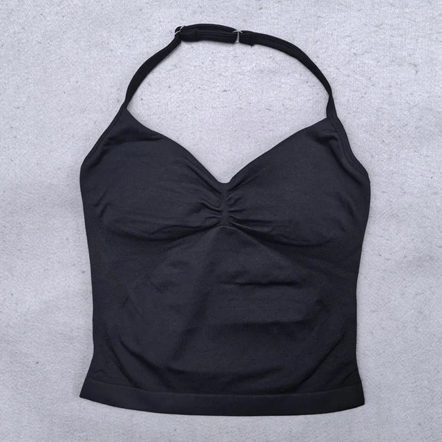 Conjunto Yoga 2 Piezas Mujer - Top Halter Sin Espalda y Shorts Cintura Alta Seamless