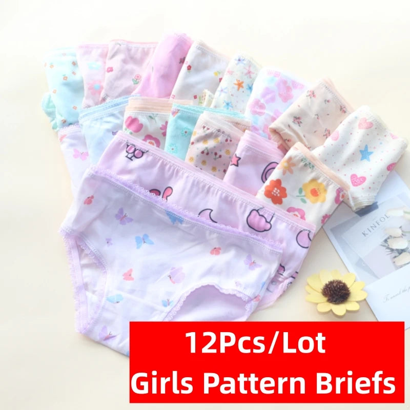 Girls 100% Cotton Cartoon Briefs 12-Pack | Sizes 1–12 Years | Mixed Colors