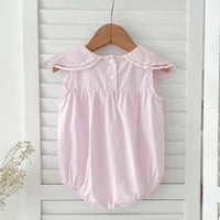 Baby Girls Petal Collar Cotton Romper | Sleeveless Patchwork Jumpsuit, Ages 0–24M