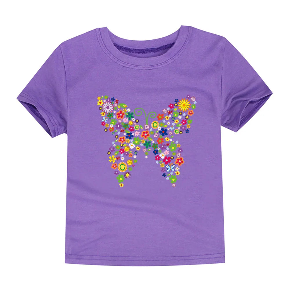 Girls 100% Cotton Flower Print T-Shirt | Sizes 2–14 Years | Pink & White