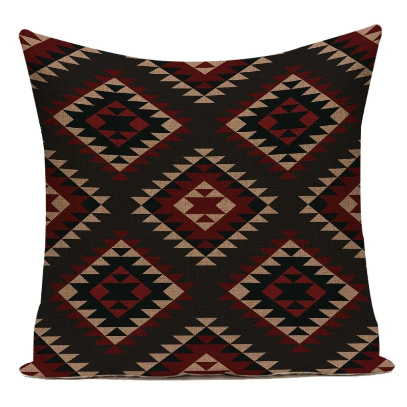 Boho Geometric Printed Throw Pillow Cover | Linen Cotton Cushion Case for Sofa