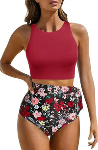 Women's High Waist Bandeau Bikini Set | Solid Color Sporty Swimwear | 2-Piece