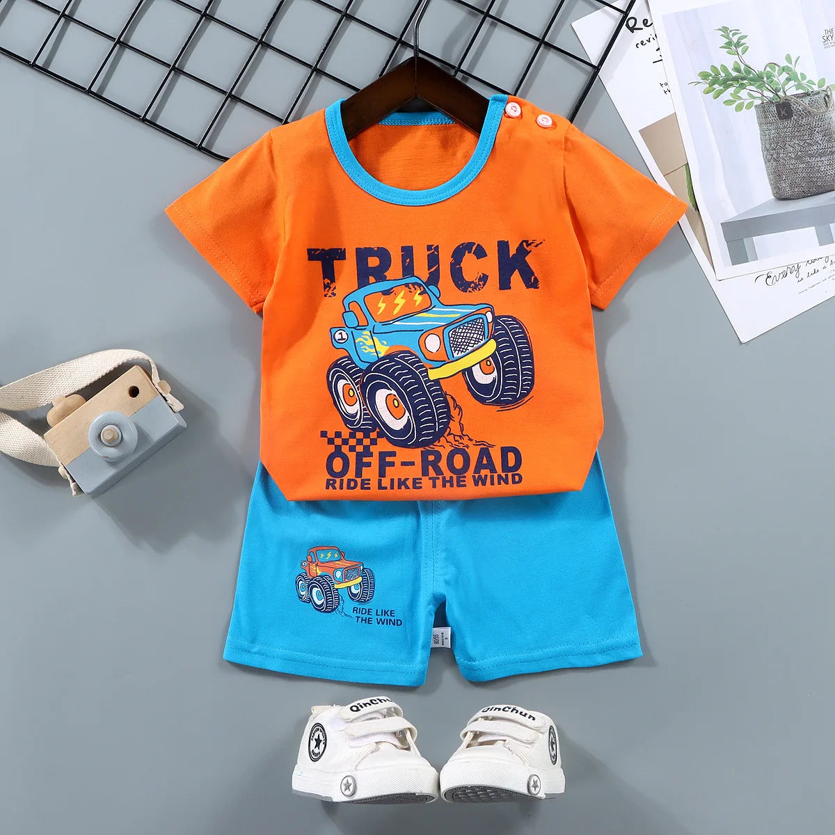 Kids Pure Cotton Summer Set - Cartoon T-Shirt & Shorts 2-Piece