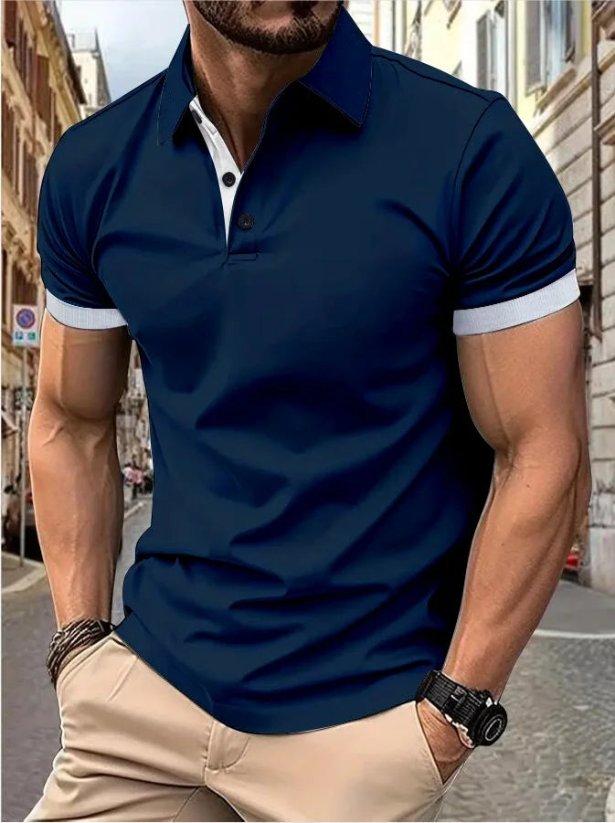 Men's Color Block Polo Shirt – Short Sleeve Casual Summer Top