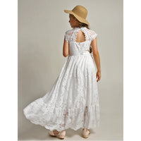 Lace Flower Applique Backless Gown – Elegant Girls' Party & Wedding Dress Ages 2–12