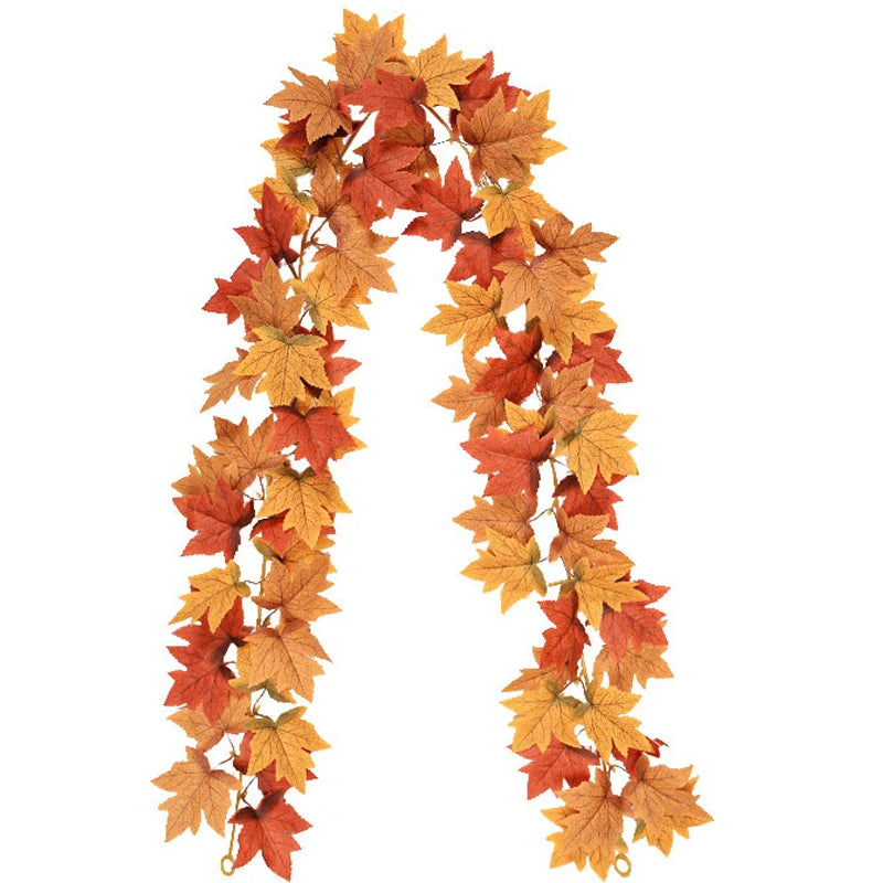 200cm Artificial Vines Red Autumn Maple Leaves Fake Garland For Home Christmas Halloween Thanksgiving Party Fireplace Fall Decor