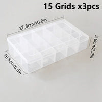 15-Grid Plastic Organizer Box with Dividers — Clear Storage for Jewelry, Crafts, Beads & More