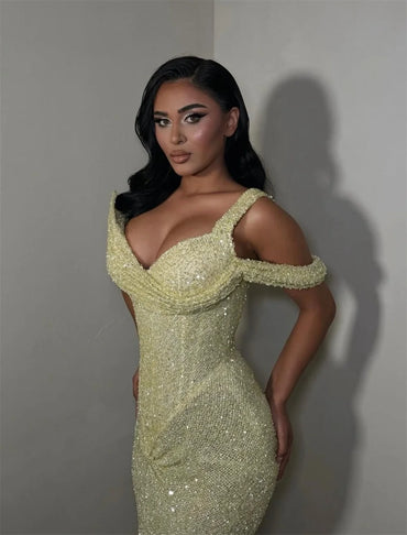 Mila Yellow Strapless Evening Dress - Elegant Sheath Gown