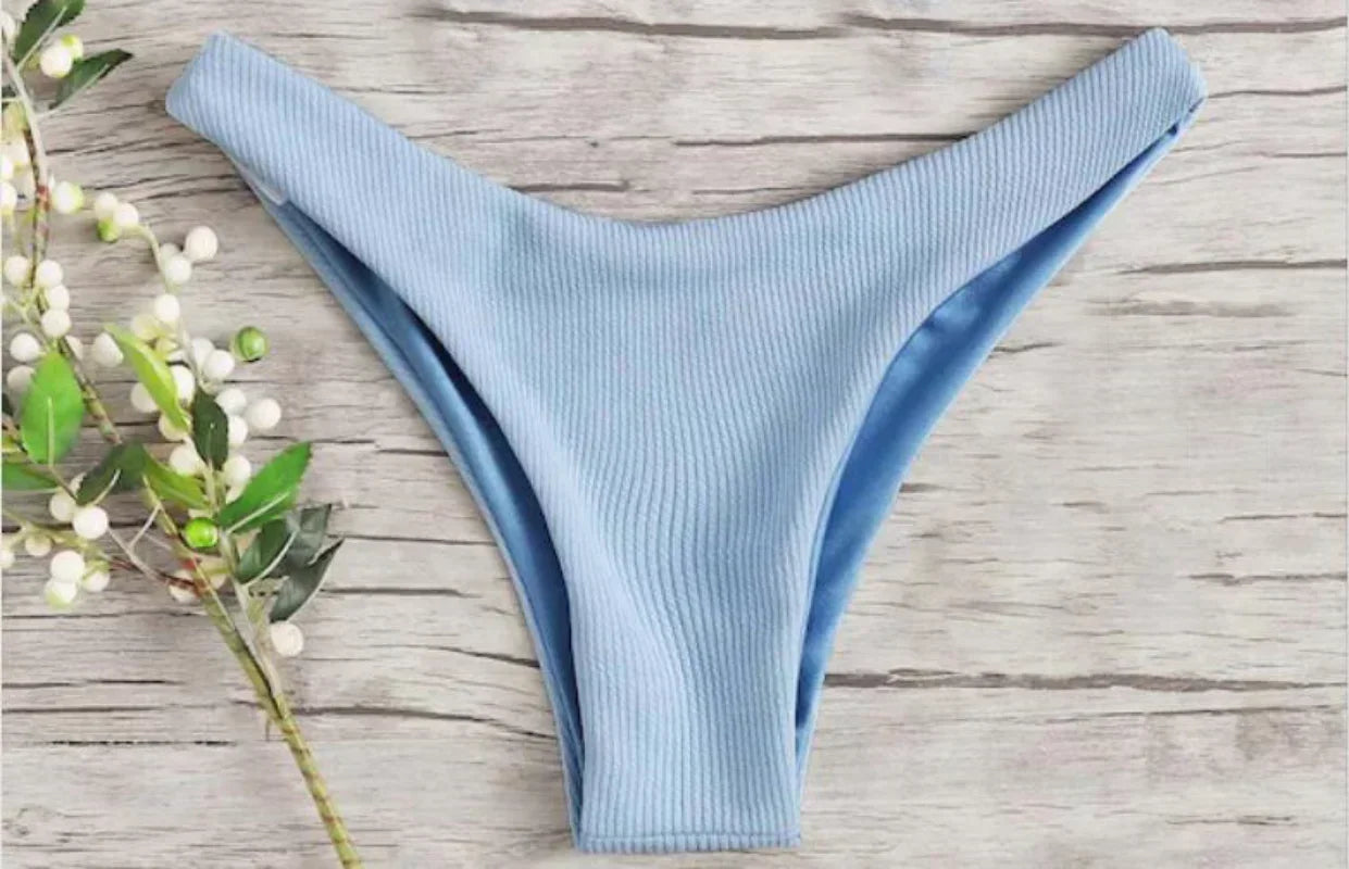 Braga de bikini brasileña – Parte de abajo de traje de baño liso de talle bajo para mujer
