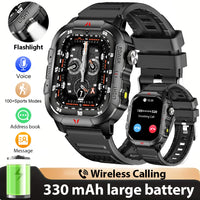 LAXASFIT 2025 New Men Smart Watch LED Flashlight BT Call 100+ Sports Modes Health Monitoring IP68 Waterproof Outdoor Smart Watch