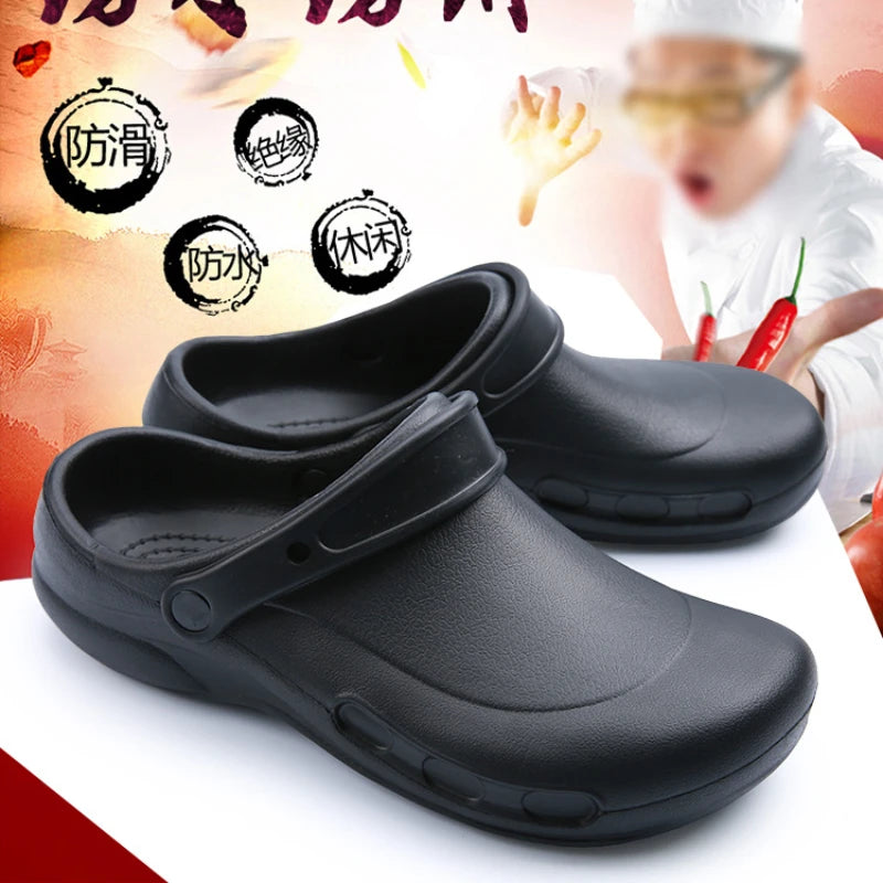 High Quality EVA sandals Men Chef Shoe Non-slip Waterproof Oil-proof Hotel Kitchen Work Shoes Men Clogs Garden Safety Shoe Black