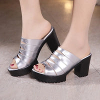 Women Retro Sandals  Summer Fashion High Heel Platform Slippers Outdoor Bright Leather Comfort Peep Toe Casual Sandals Shoes