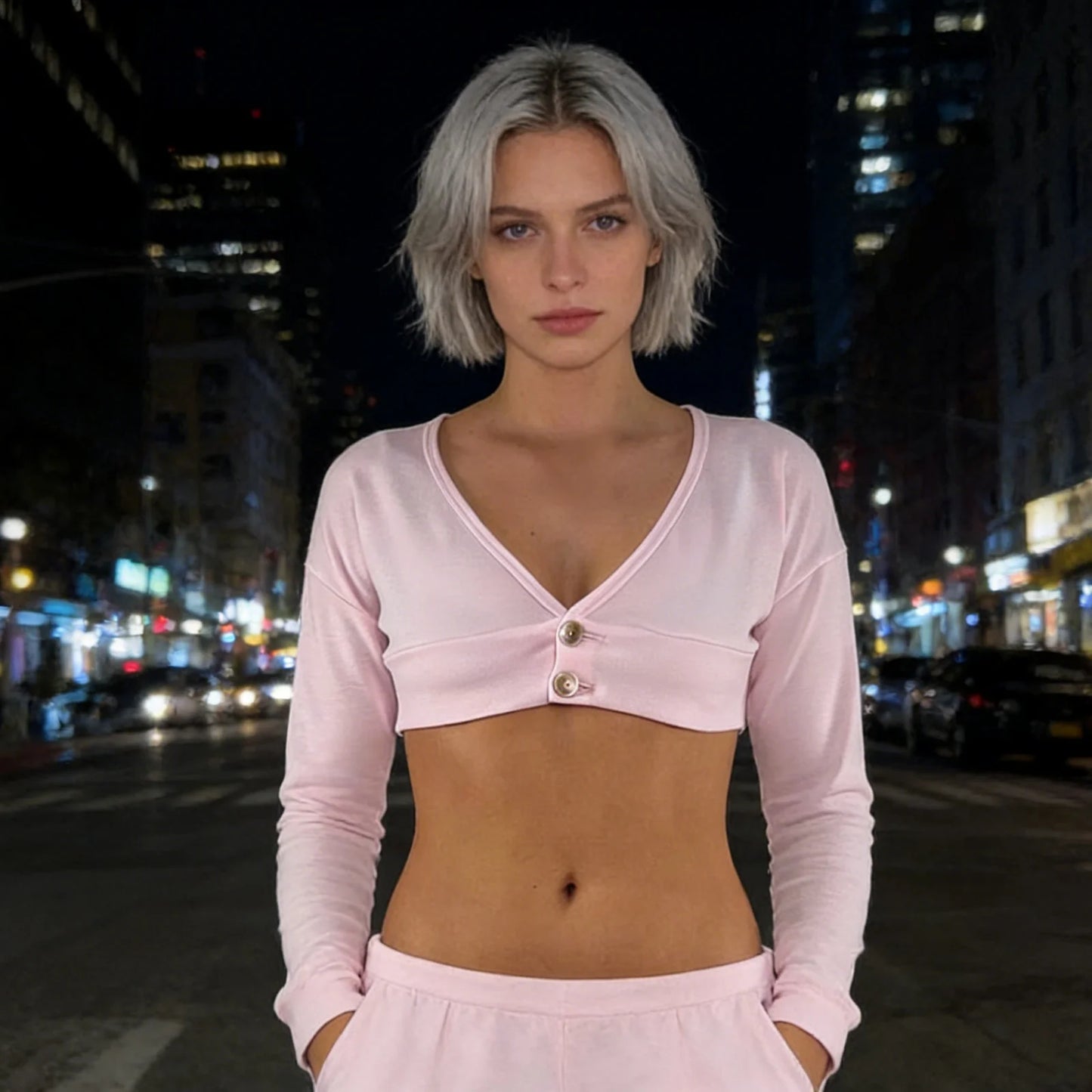 Trendy Solid Color Cropped Cardigan V Neck Button Down Long Sleeve Slim Fit T-shirts for Women Streetwear