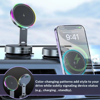VIKEFON 15W MagSafe Car Mount Wireless Charger – Active Cooling, RGB Light, 360° Adjustable | iPhone 12–16