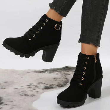 Matte Material Short Boots  Boots Women's round Toe High Heel Short Tube Boots Casual Summer Flat Heel round Head