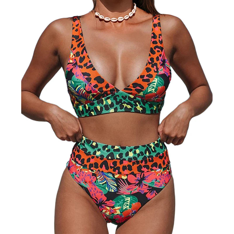 Bikini Talle Alto Cuello V - Traje de Baño Clásico de Dos Piezas
