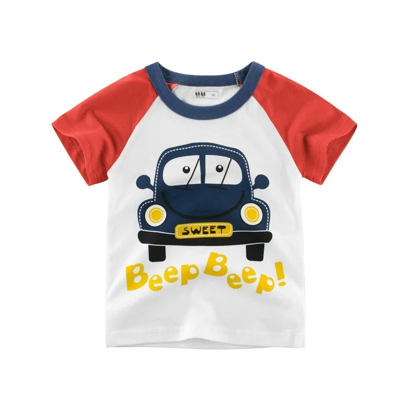 Boys Summer Cartoon Stripe T-Shirt | Short Sleeve Kids Tee Ages 2–9 Years