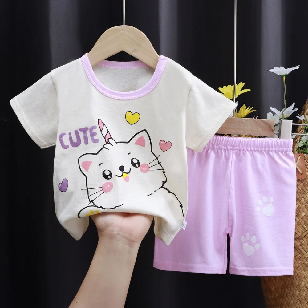 Girls 3D Animal Print Summer Short Set