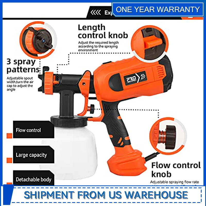 750W Paint Sprayer High Power HVLP Electric Spray Gun with 1200ml Easy Spraying and Cleaning for Home Painting By Prostormer