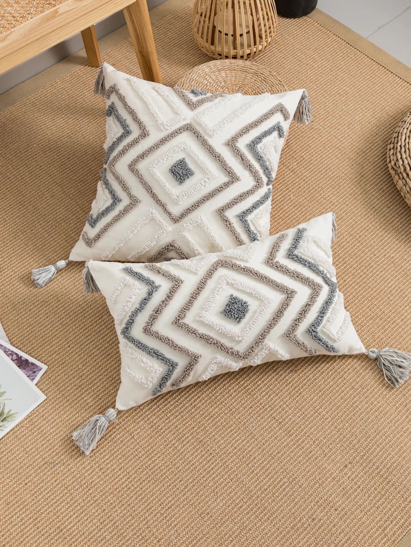 Geometric Bohemian Throw Pillow Cover | Modern Jacquard Cushion Case