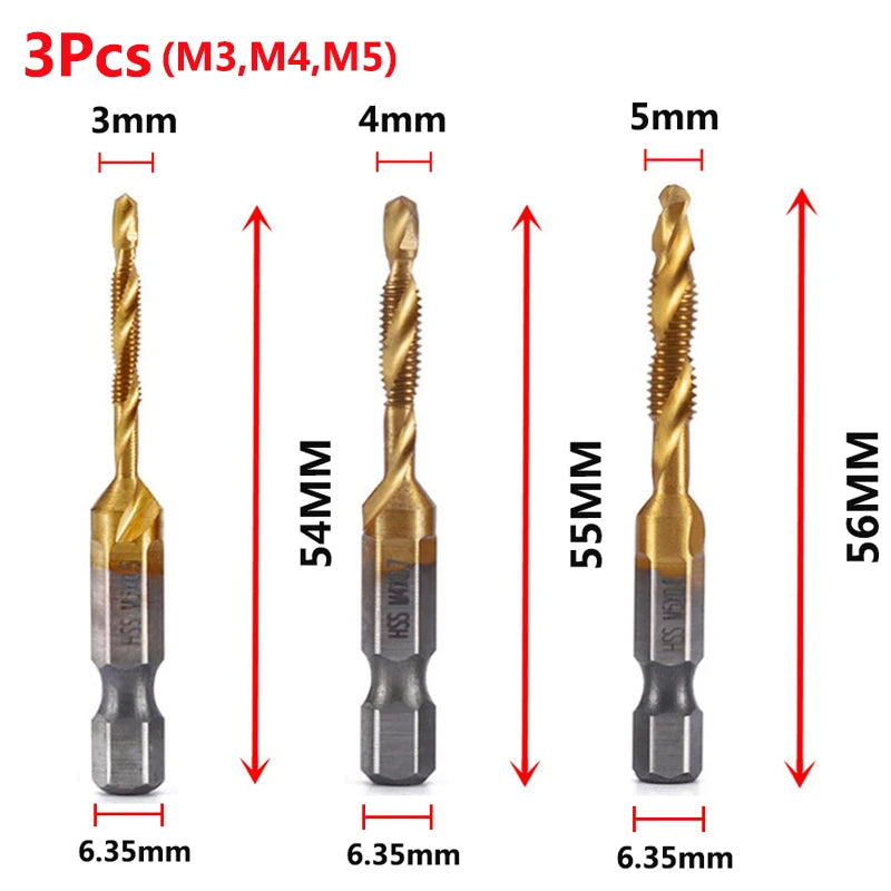 HSS Titanium Metric Tap Drill Bits Set | M3–M10 Thread Taps