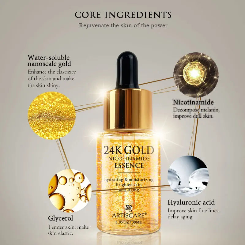 ARTISCARE 24K Gold Skincare Set – Face Essence + Eye Cream + Peptide Roller | Dark Circles & Anti-Aging