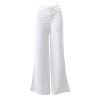 Fashionable Trendy Women's Hollowed Out Waist Belt High Waisted Large Size Pants Casual Straight Tube Loose Wide Leg Pants