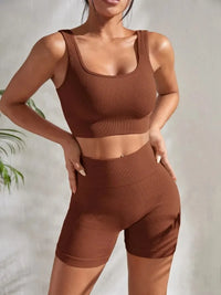 Seamless Ribbed Yoga Set for Women – Crop Tank & High Waist Shorts | Hector & Maison