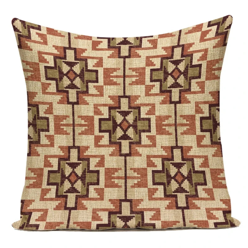 Boho Geometric Printed Throw Pillow Cover | Linen Cotton Cushion Case for Sofa