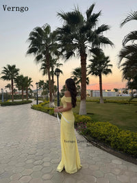 Verngo Yellow Chiffon Evening Dress - Off Shoulder Mermaid Gown with Slit