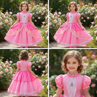 Lace Puff Sleeve Ball Gown – Elegant Princess Party Dress for Girls Ages 4–8