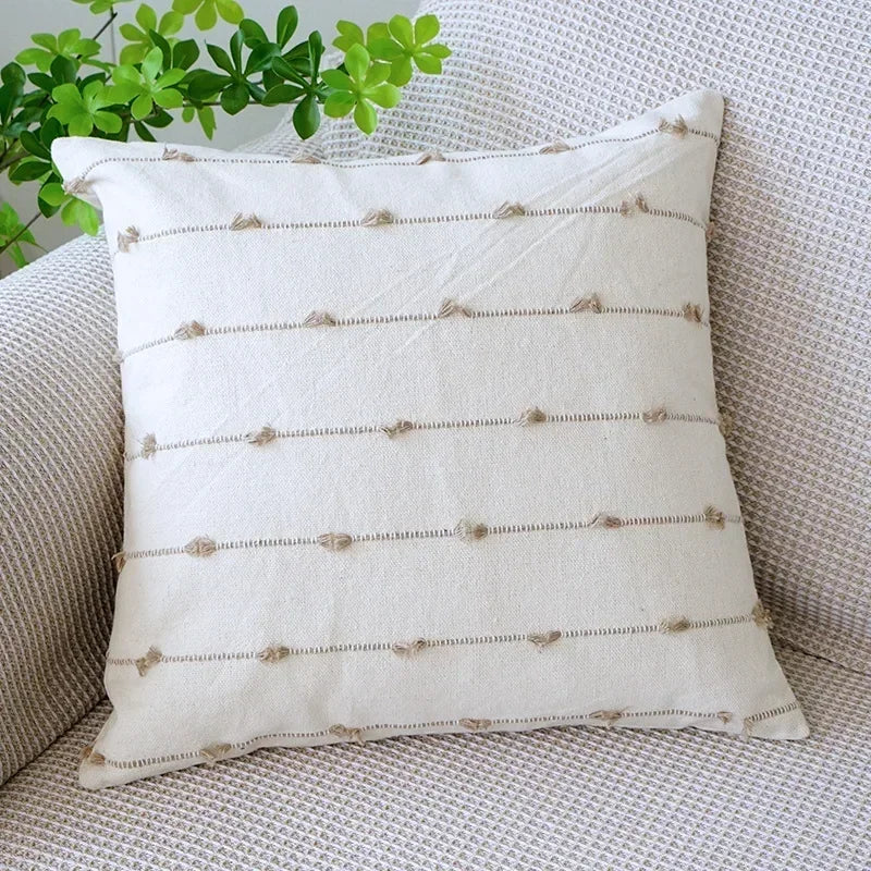 Modern Striped Cotton Linen Cushion Cover 45x45cm | Jacquard Sofa Pillow Case