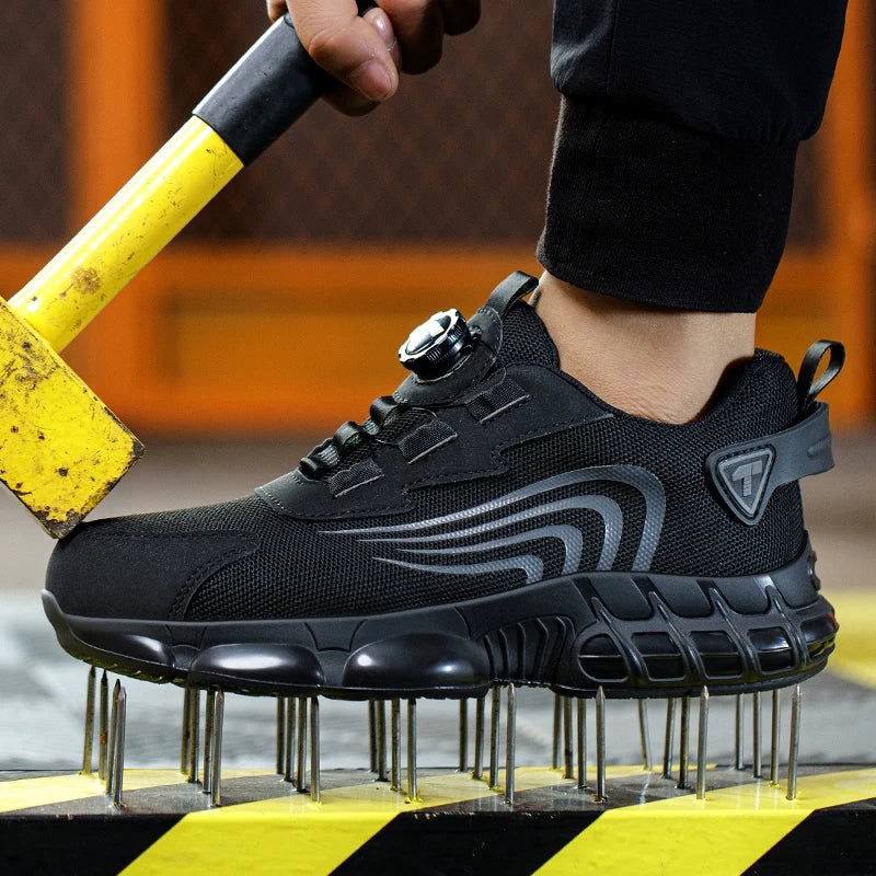 Men's Rotary Dial Safety Shoes - Steel Toe Work Sneakers with Quick-Lace System