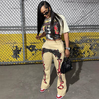 2025 Fall Winter Printed Wide Leg Pants - Fashion Placement Design Pocket Trousers Club outfits for women 2025